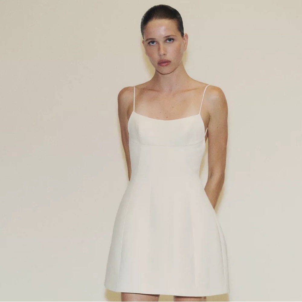 Zara Short Stretch Mini Dress In Oyster White NEW